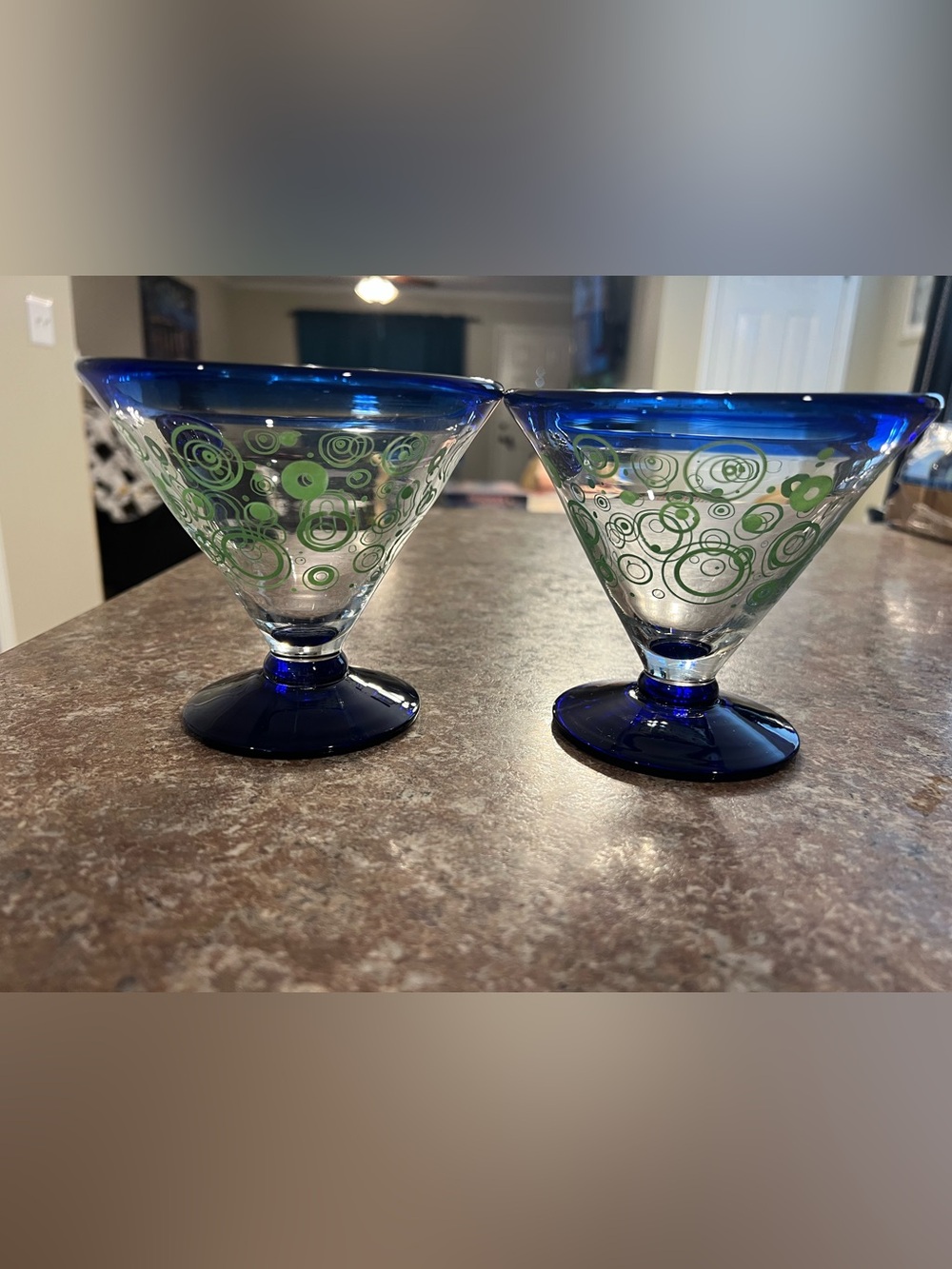 Set of 2 Kosta Boda Royal Caribbean hand-blown martini or margarita glasses